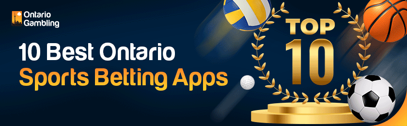 Top 10 award sign with different types of sports balls to find the best sports betting apps