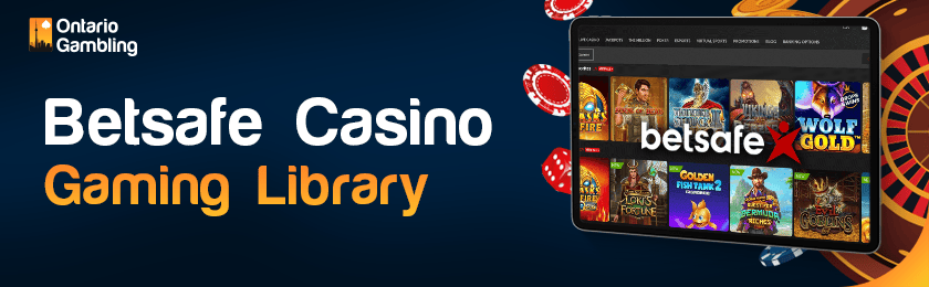 Betsafe casino gaming library screen on a tablet with a casino logo