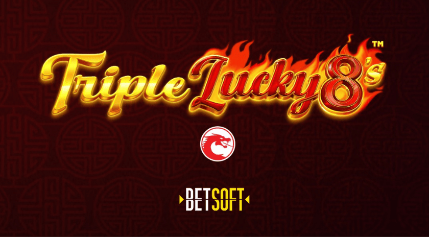 Logo of Triple Lucky 8's slot game with fiery motif and Betsoft Gaming emblem