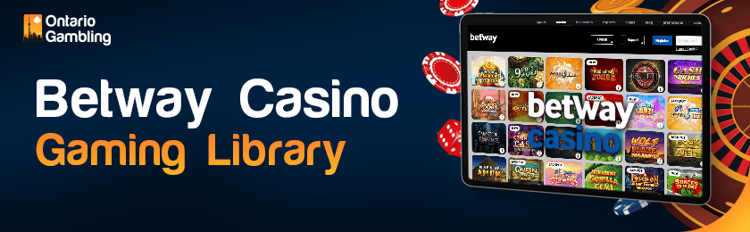 Betway casino gaming library screen on a tablet with a casino logo
