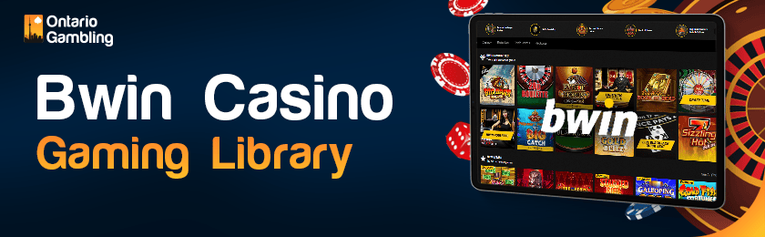 Bwin casino gaming library screen on a tablet with a casino logo