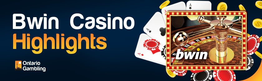 Different casino gaming items with Bwin casino logo for the casino highlights