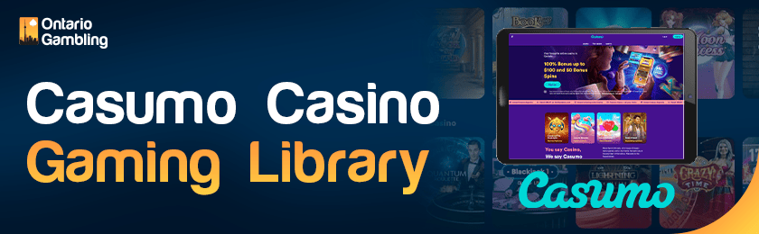 Casumo Casino gaming library page on a tablet with a Casino logo