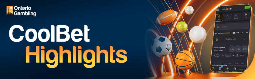 A few sports items and CoolBet Sportsbook site on a mobile phone for the sportsbook highlights