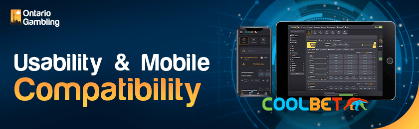 CoolBet Sportsbook site is loaded perfectly on a tablet and a mobile device