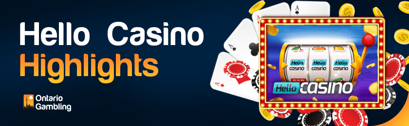 Different casino gaming items with Hello casino logo for the casino highlights