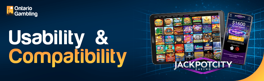 JackpotCity Casino site is loaded perfectly on a tablet and a mobile device
