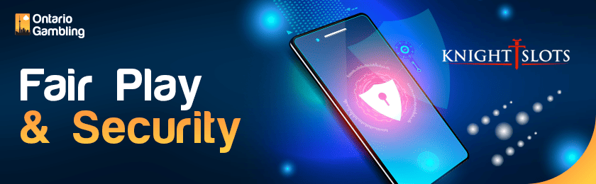 A security logo on a mobile phone for FairPlay and security of Knights Slots casino
