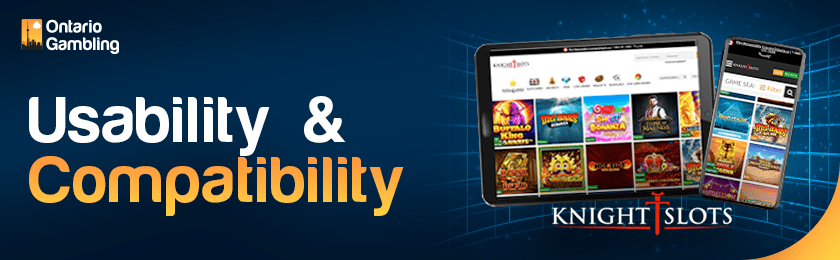 Knights Slots Casino site is loaded perfectly on a tablet and a mobile device