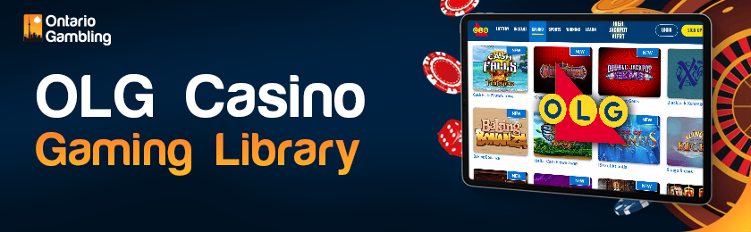 OLG casino gaming library screen on a tablet with a casino logo