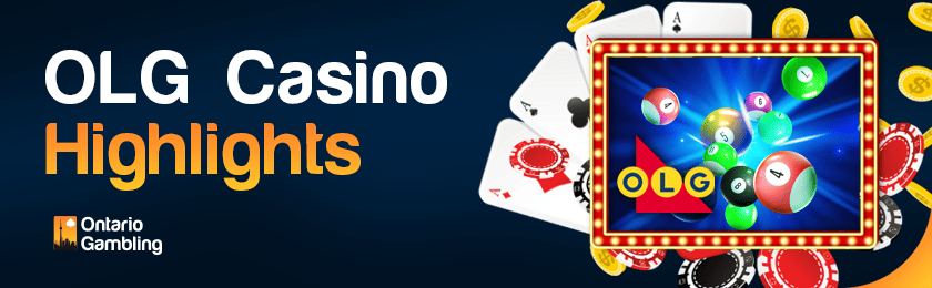 Different casino gaming items with OLG casino logo for the casino highlights