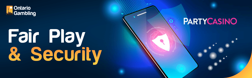 A security logo on a mobile phone for FairPlay and security of Party casino