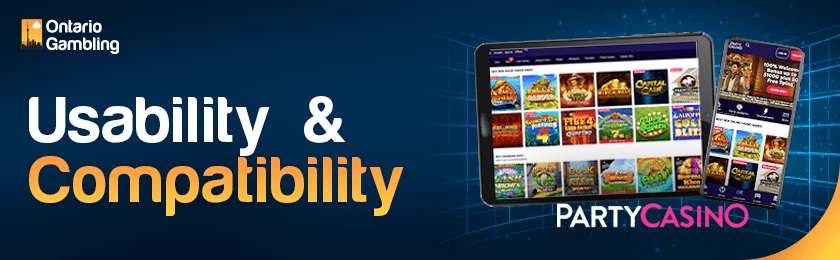 Party Casino site is loaded perfectly on a tablet and a mobile device