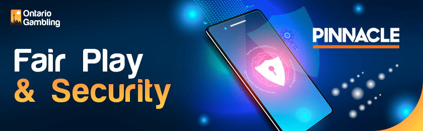 A security logo on a mobile phone for FairPlay and security of Pinnacle casino