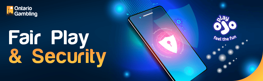 A security logo on a mobile phone for FairPlay and security of PlayOjo casino