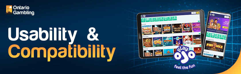 PlayOjo Casino site is loaded perfectly on a tablet and a mobile device