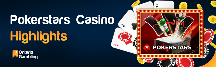 Different casino gaming items with PokerStars casino logo for the casino highlights