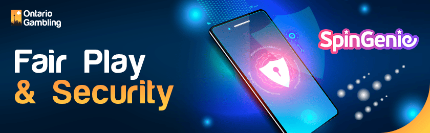 A security logo on a mobile phone for FairPlay and security of Spin Genie casino