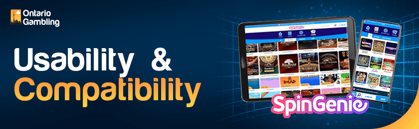 Spin Genie Casino site is loaded perfectly on a tablet and a mobile device