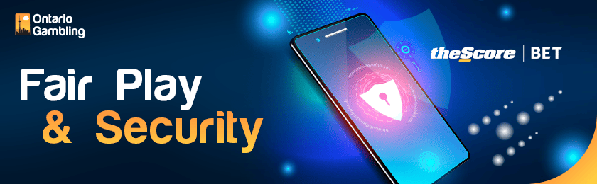 A mobile phone with a security logo for fair play and security of The Score Bet casino