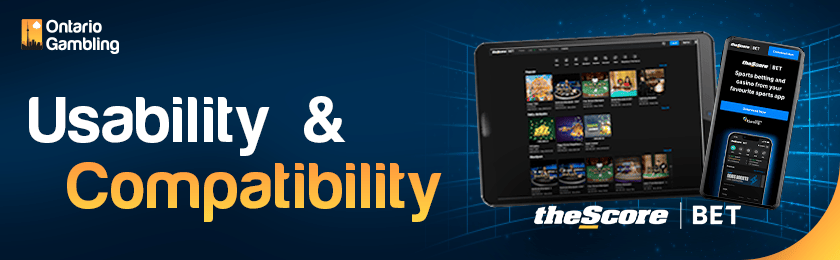 The Score Bet casino website on a tablet and a mobile phone for the Usability and Compatibility