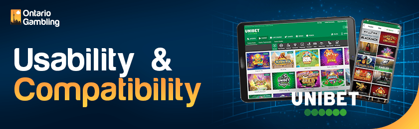 Unibet Casino site is loaded perfectly on a tablet and a mobile device