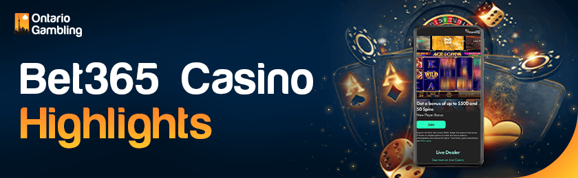 Casino chips, dice and Bet365 casino app on mobile phone for Bet365 casino highlights