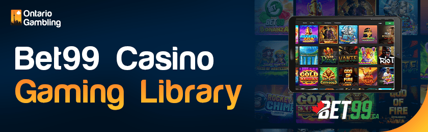 A casino library image is showing on a tablet for Bet99 Casino gaming library