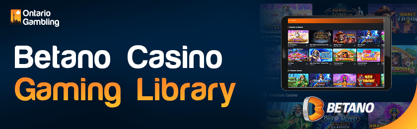 A casino library image is showing on a tablet for the Betano Casino gaming library