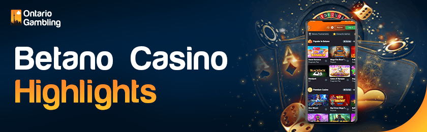 A mobile phone with some casino-playing items for Betano Casino highlights