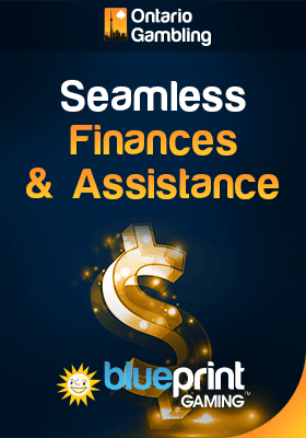 A big dollar sign and blueprint gaming logo for seamless finances and assistance