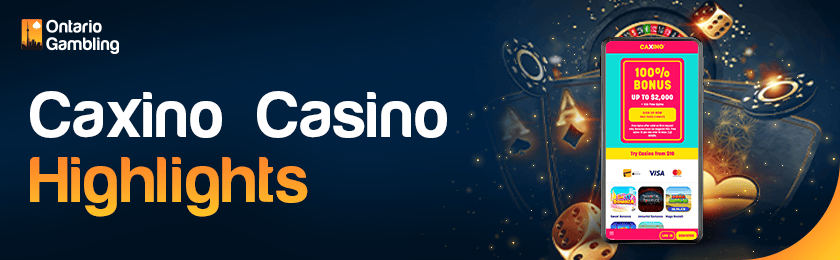 A mobile phone with some casino-playing items for Caxino Casino highlights