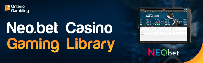 A casino library image is showing on a tablet for Neo.Bet gaming library