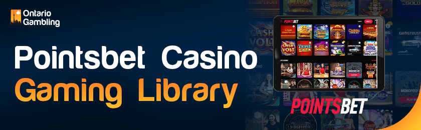 A casino library image is showing on a tablet for the Pointsbet Casino gaming library