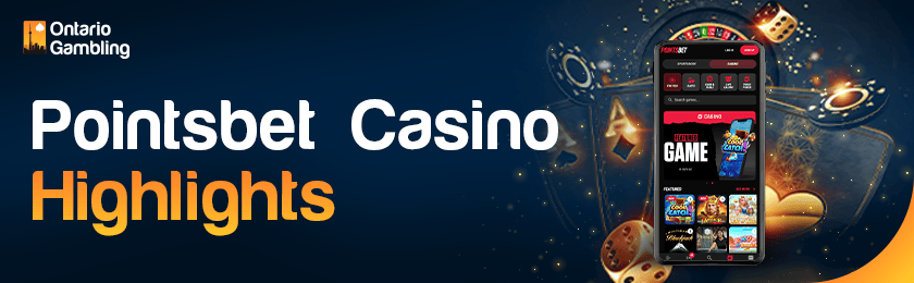 A mobile phone with some casino-playing items for Pointsbet Casino highlights
