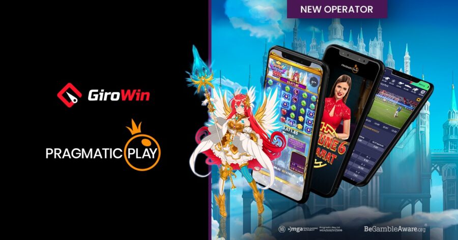 Pragmatic Play and Giro Win partnership announcement with themed gaming apps.