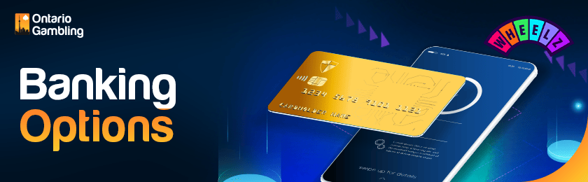 A mobile phone with a credit card for banking options